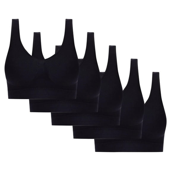 Women's Workout Sports Bra Ultra-Comfort Wireless Seamless Racerback Bra Breathable Light Lift Tank Style 5-Pack Black S-4XL