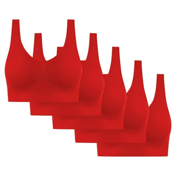 Women's Workout Sports Bra Ultra-Comfort Wireless Seamless Racerback Bra Breathable Light Lift Tank Style 5-Pack Red S-4XL