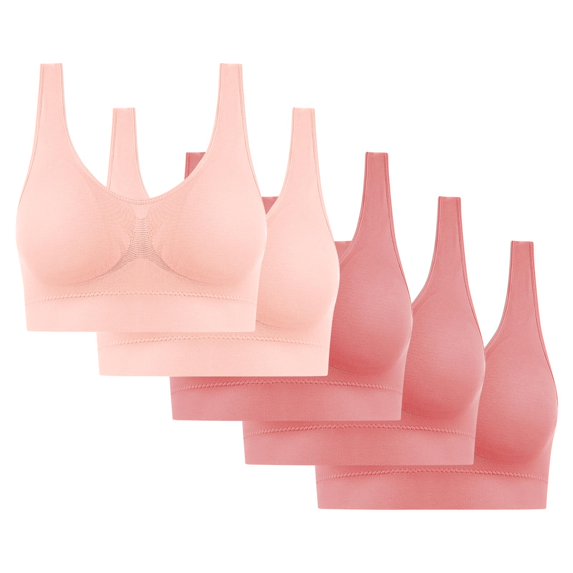 Women's Workout Sports Bra Ultra-Comfort Wireless Seamless Racerback Bra Breathable Light Lift Tank Style 5-Pack Watermelon Red S-4XL