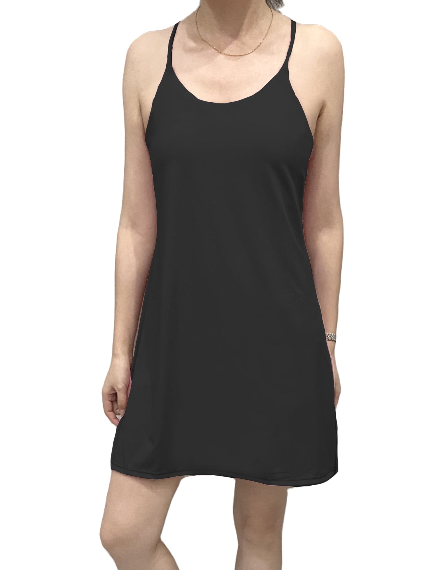 Women's Workout Sports Dress False 2Pcs Spaghetti Strap Dress with Built-in  Bra + Shorts with Pocket Mini Dress