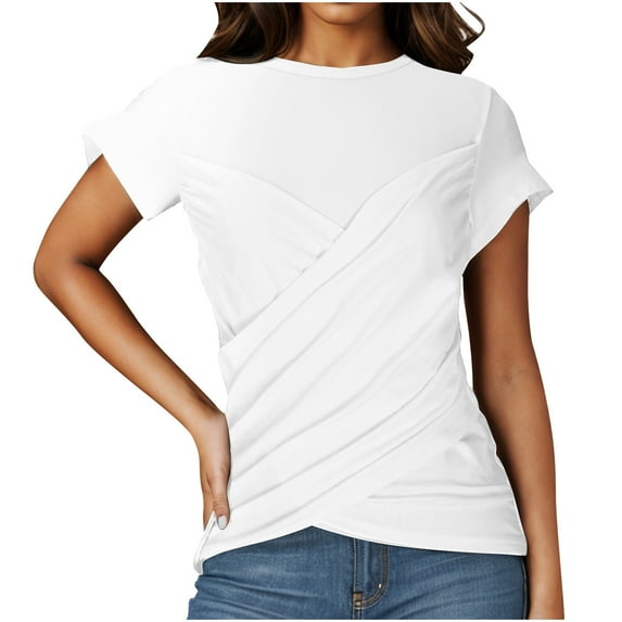 Women's Workout T-Shirts Crew Neck Twist Front Short Sleeve Yoga Tops Summer Breathable Gym Fitness Tee (XS, White)