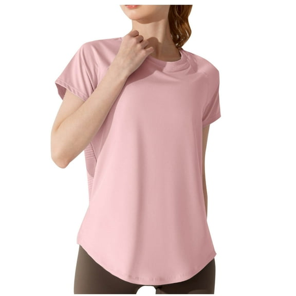 Women's Workout T Shirts Open Back Summer Short Sleeve Dry Fit Fitness Tops Breathable Running Yoga Blouses (XL, Pink)