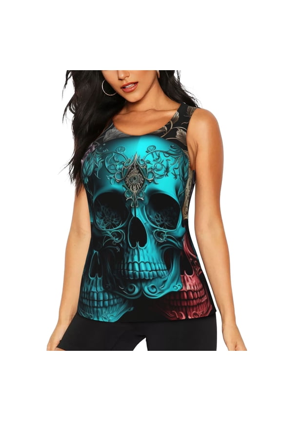 Women's Workout Tank Top Athletic Sleeveless Shirt for Running Yoga Gym, Cool Skulls Gothic Day Of The Dead