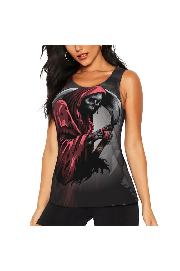 Women's Workout Tank Top Athletic Sleeveless Shirt for Running Yoga Gym, Gothic Death Skull Grim Reaper