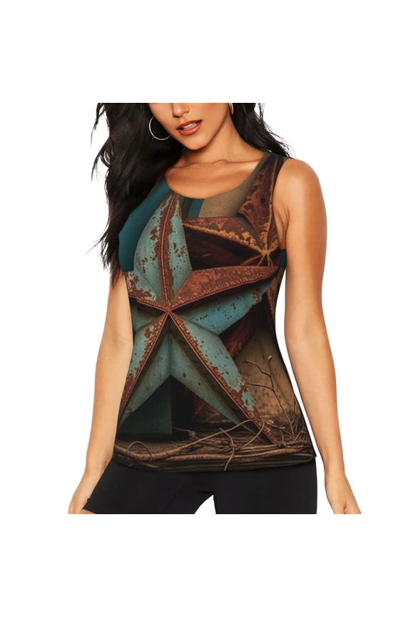 Women's Workout Tank Top Athletic Sleeveless Shirt for Running Yoga Gym, Rusty Stars Country Primitive Rustic Vintage