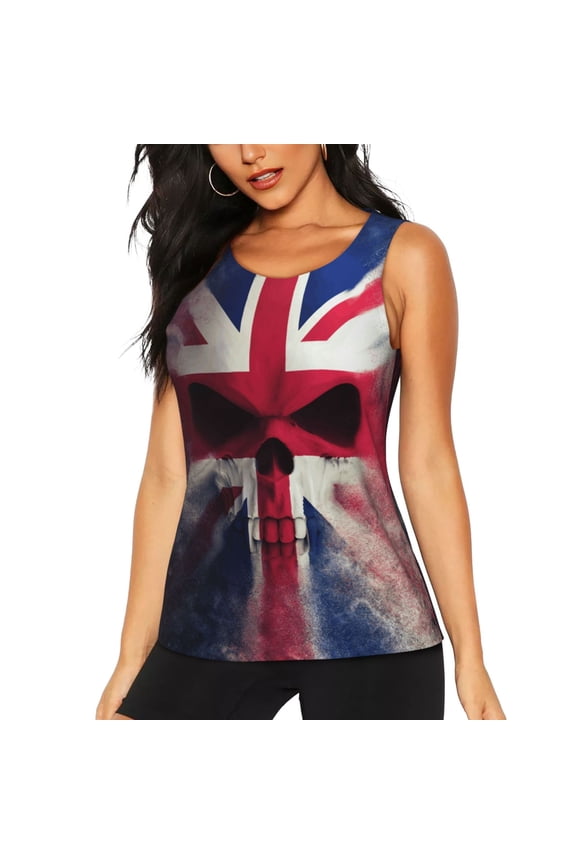 Women's Workout Tank Top Athletic Sleeveless Shirt for Running Yoga Gym, Skull Face Union Jack Uk Flag