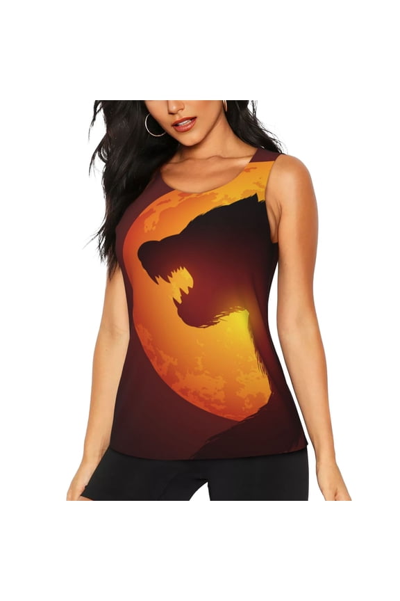 Women's Workout Tank Top Athletic Sleeveless Shirt for Running Yoga Gym, Werewolf Night Full Moon