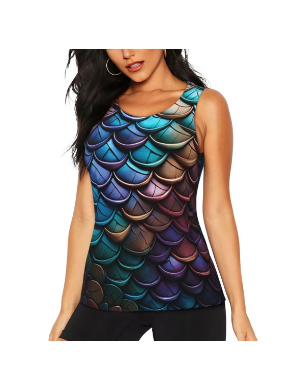 Women's Workout Tank Top Breathable Athletic Gym Sleeveless Shirt, Fish Scale Art Mermaid Scales