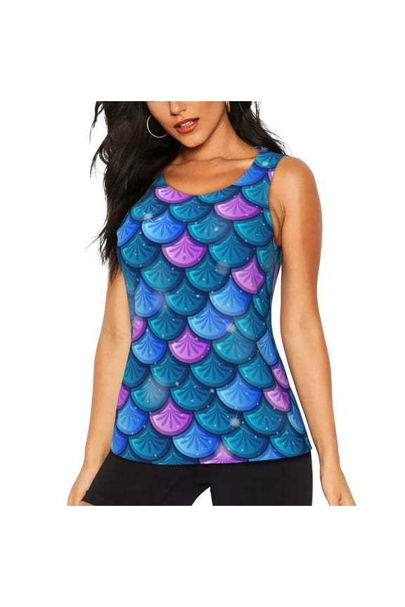 Women's Workout Tank Top Breathable Athletic Gym Sleeveless Shirt, Fish Scale Sea Skin