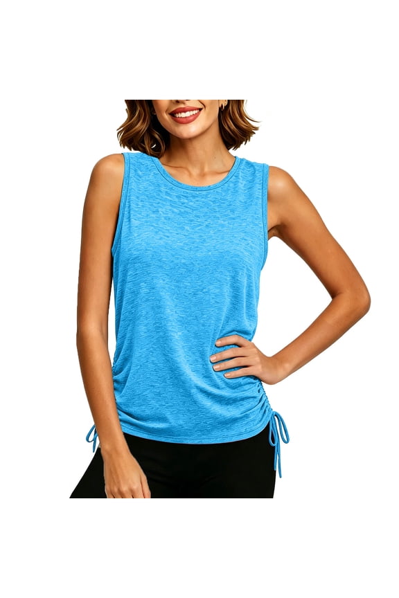 Women's Workout Tank Top, Loose Fit Drawstring Hem Running Pilates Yoga Gym Shirt, Breathable Casual Athletic Top for Spring Summer Fall, Daily Wear or Outdoor Sports, 2026 Limited-time Offer