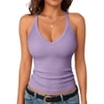 thumbnail image 1 of Women's Workout Tank Top V-Neck Racerback Ribbed Cami for Gym, Yoga, Running Purple 2XL, 1 of 4