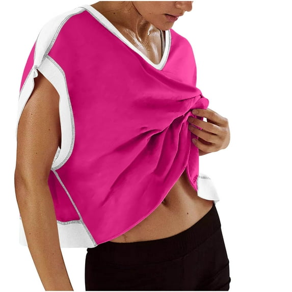 Women's Workout Tops Cross Open Back Loose Cotton V Neck Tshirts Breathable Yoga Running Gym Tees (S, Hot Pink)