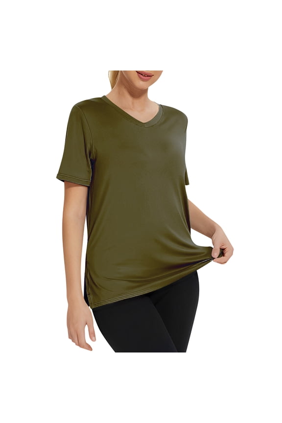 Women's Workout Tops Short Sleeve Athletic Shirts V-Neck Side Split T-Shirt Moisture Wicking Gym Tee