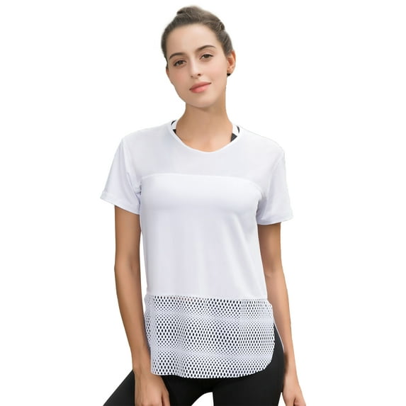 Women's Workout Tops Short Sleeve Mesh Side Split Casual Loose Tank Tops