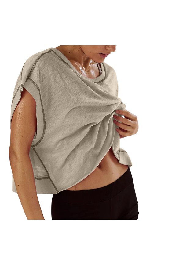 Women's Workout Tops Short Sleeve Open Back Yoga Gym Athletic Running Tees Casual Y2K Trendy Slouchy Blouses