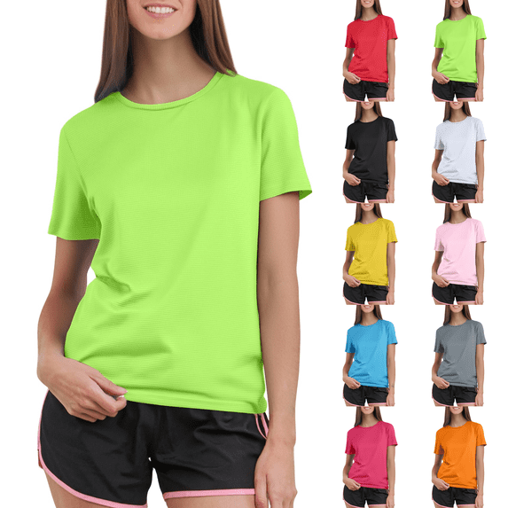 Women's Workout Tops Short Sleeve Shirts Quick Dry Athletic Sun Protection Rash Guard for Women Fluorescent Green XL