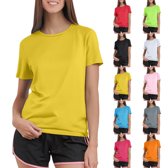 Women's Workout Tops Short Sleeve Shirts Quick Dry Athletic Sun Protection Rash Guard for Women Yellow S