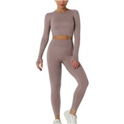 Women's Workout Tracksuit 2 Piece Outfits Long Sleeve Seamless Crop Top and High Waist Legging Pants Yoga Gym Sets