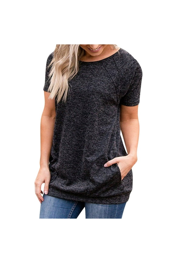 Women's Workout Tshirt Tops Relaxed Fit Crew Neck Stretch Running Tunic Shirts Short Sleeve Athletic Comfy Soft Yoga Tops