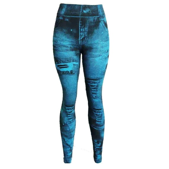 Women's Workout Yoga Pants Faux Denim Yoga Leggings Vintage Graphic Sport Pants High Waist Tummy Control Yoga Pants