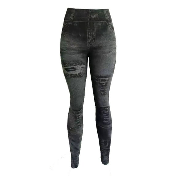 Women's Workout Yoga Pants Faux Denim Yoga Leggings Vintage Graphic Sport Pants High Waist Tummy Control Yoga Pants