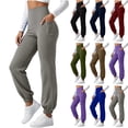 thumbnail image 1 of Women's Workout Yoga Pants High Waist Tummy Control Comfy Joggers Soft Stretchy Athletic Running Pants with Pocket Fashion Tracksuit Wine, 1 of 7