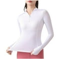 thumbnail image 1 of Women's Workout Yoga Tops, Long Sleeve Golf Sun Protection Tee, Lightweight Active Quarter Zip Tennis Shirts Tshirts for Lady White S, 1 of 5
