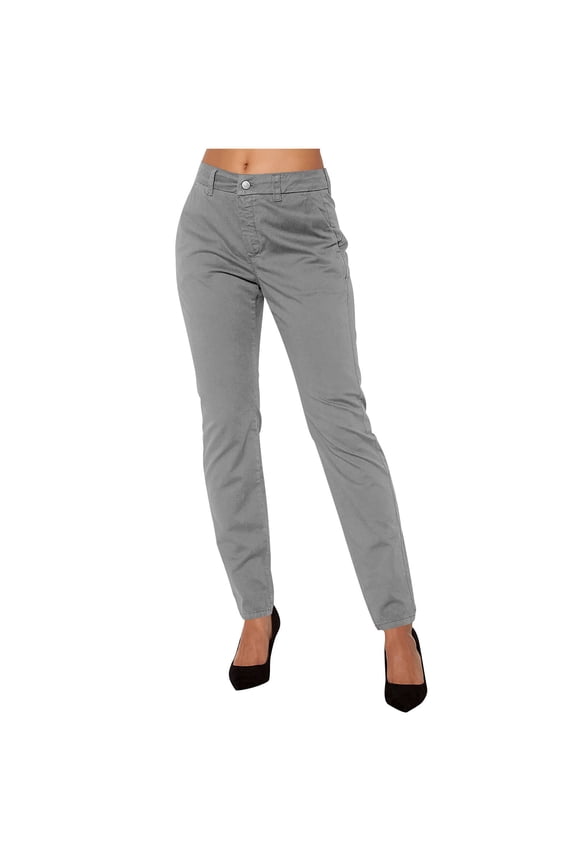 Women's Workwear Pants, Solid Color Straight Leg Button Pocket Casual Pants, Utility Chic Trousers for Urban Style or Daily Commute, Gray - L