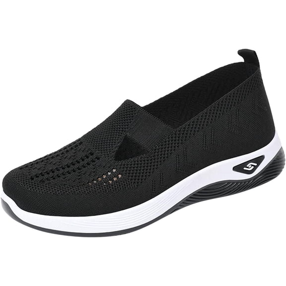 Women's Woven Arch Support Breathable Soft Shoes Go Walking Slip on Diabetic Foam Shoes Hands Free Slip in Sneakers