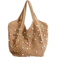 thumbnail image 1 of Women's Woven Beach Bag Cute Bohemian Woven Tote With Colourful Beads Woven Aesthetic Shoulder Tote Bag, 1 of 7