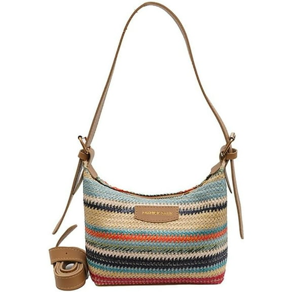 Women's Woven Beach Shoulder Handbag Colorful Straw Tote Bag Summer Vacation Crossbody Bag