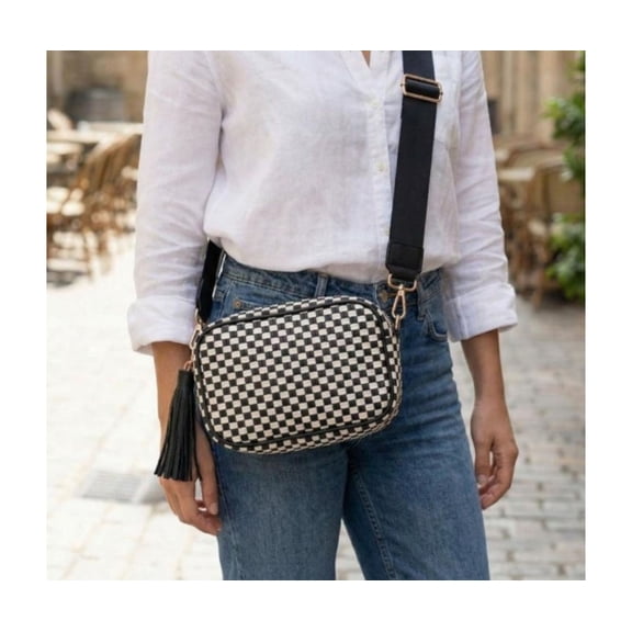 Women's Woven Camera Crossbody Bag