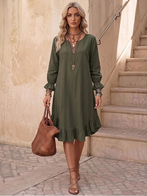 Women's Woven Casual Boho Resort Autumn Dress Vacation Shades Of