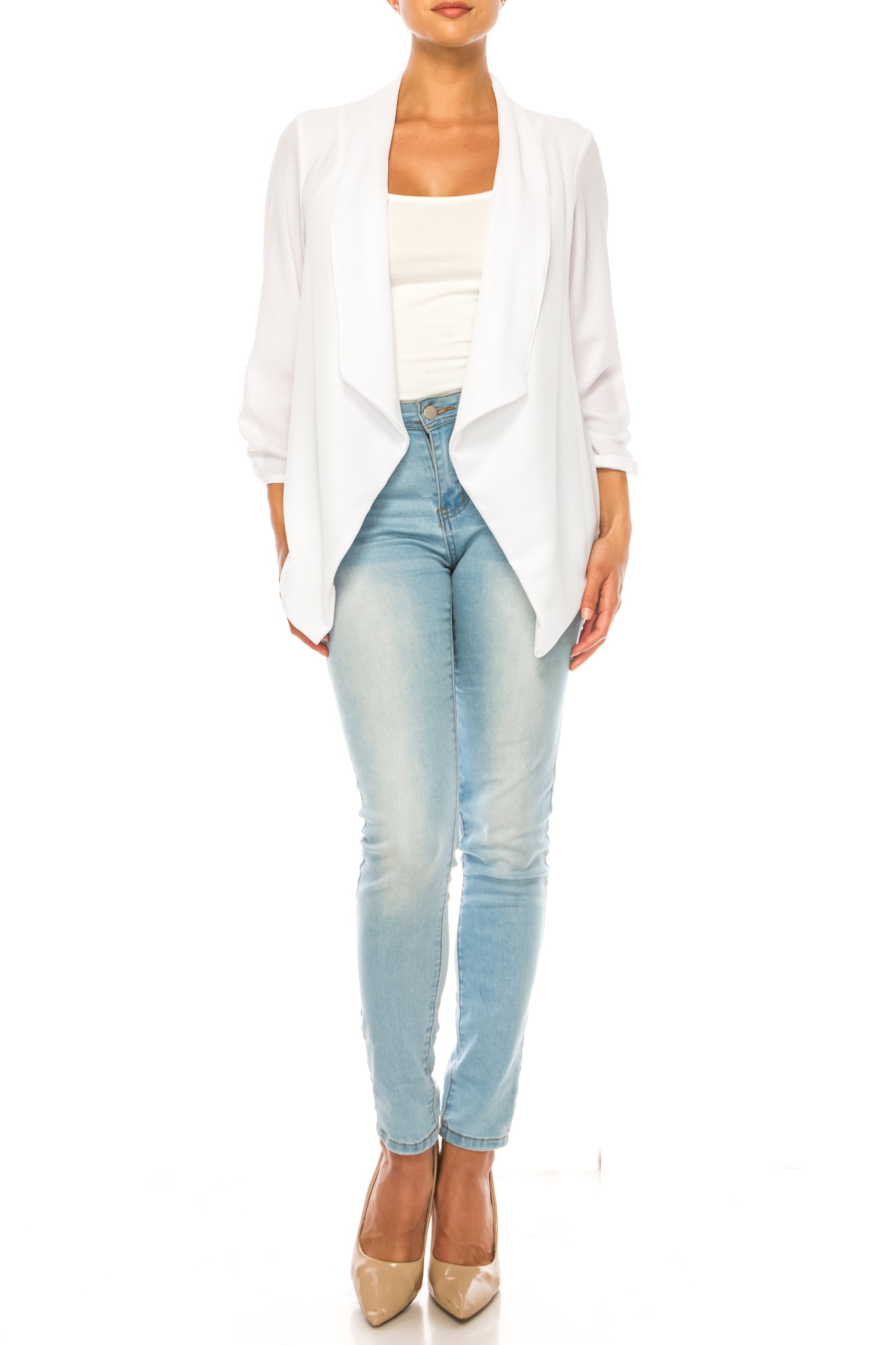 Women's Woven Casual Relaxed Fit Open Front Blazer Jacket