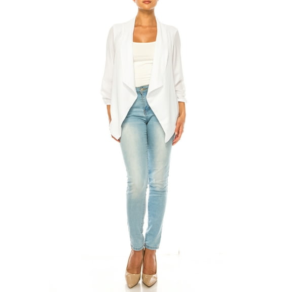 Women's Woven Casual Relaxed Fit Open Front Blazer Jacket