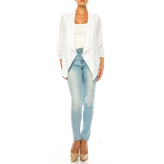 Women's Woven Casual Relaxed Fit Open Front Blazer Jacket
