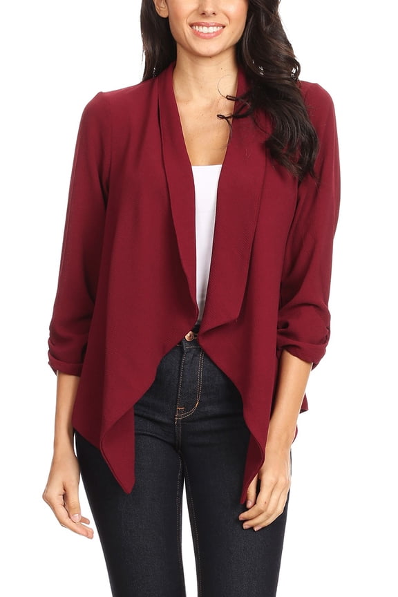 Moa Collection Women's Casual Relaxed Fit Open Front Blazer Jacket