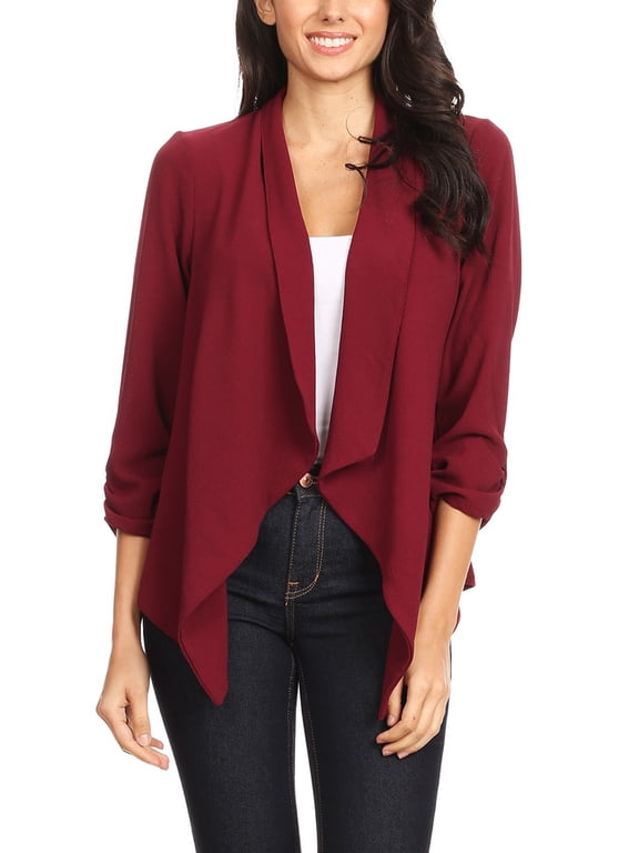 Moa Collection Women's Casual Relaxed Fit Open Front Blazer Jacket