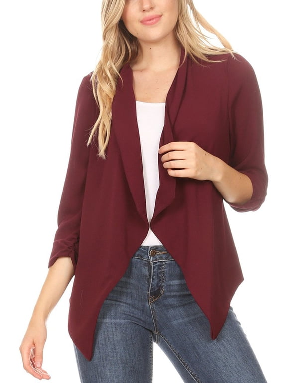Moa Collection Women's Casual Relaxed Fit Open Front Blazer Jacket