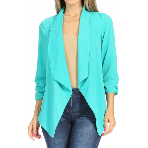 Women's Woven Casual Relaxed Fit Open Front Blazer Jacket