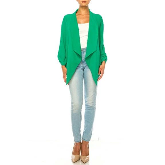 Women's Woven Casual Relaxed Fit Open Front Blazer Jacket