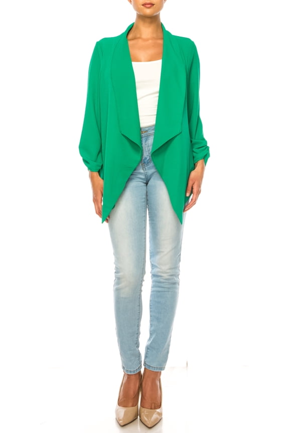 Women's Woven Casual Relaxed Fit Open Front Blazer Jacket