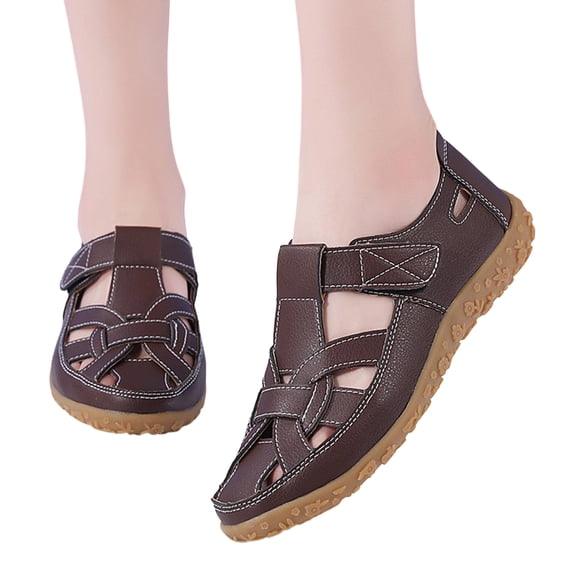 Women's Woven Closed Toe Leather Sandals,Comfortable Orthopedic Softsole Ankle Strap Boho Gladiator Beach Casual Shoes