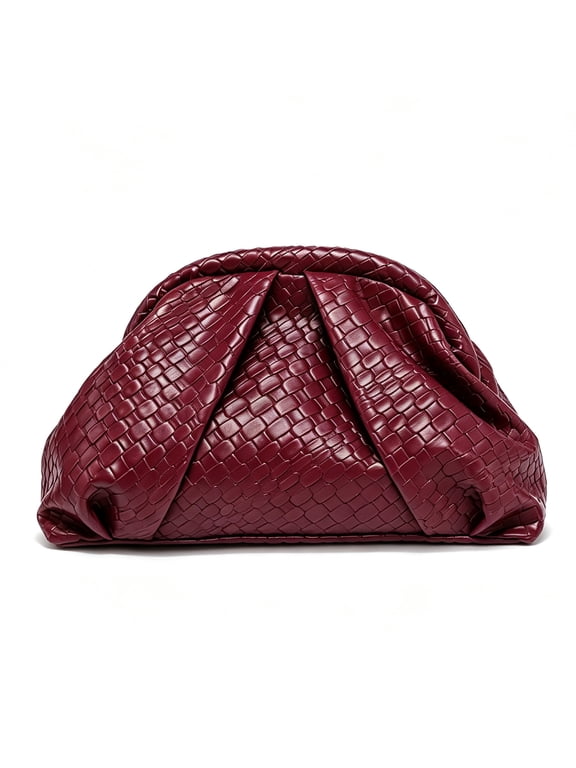 Women's Woven Cloud Clutch Bag, Burgundy