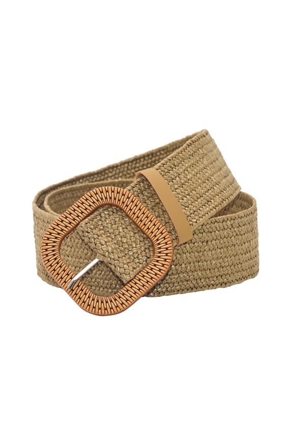 Women's Woven Elastic Wide Fashion Boho Waist Belt With Buckle Stretch Waistband For Dresses Jeans Skirts By Yigetop Khaki One Size