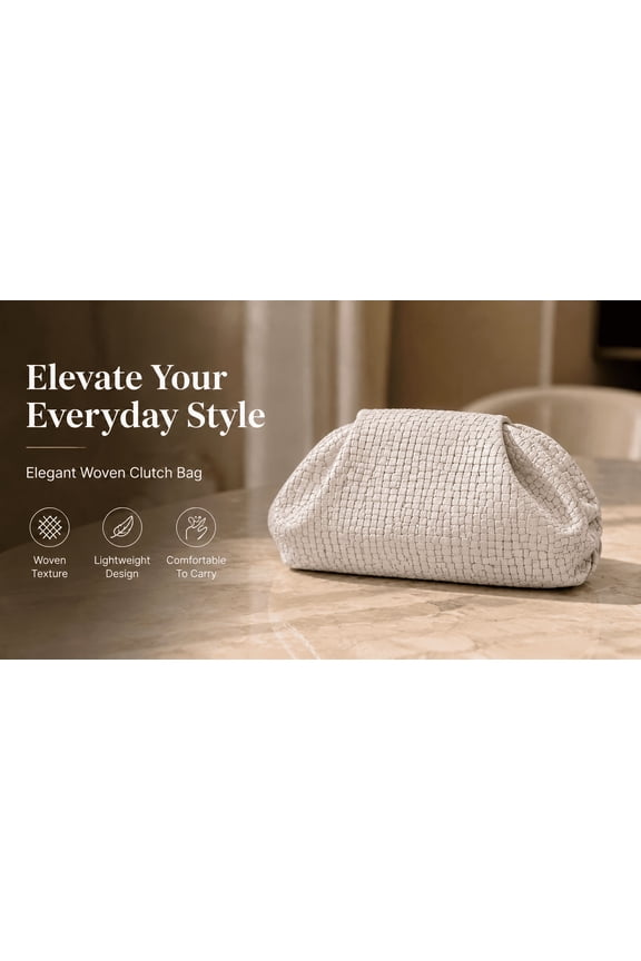 Women's Woven Evening Bag Vegan Leather Clutch Purse Dumpling Ruched Bag Party Wedding Elegant Handbags