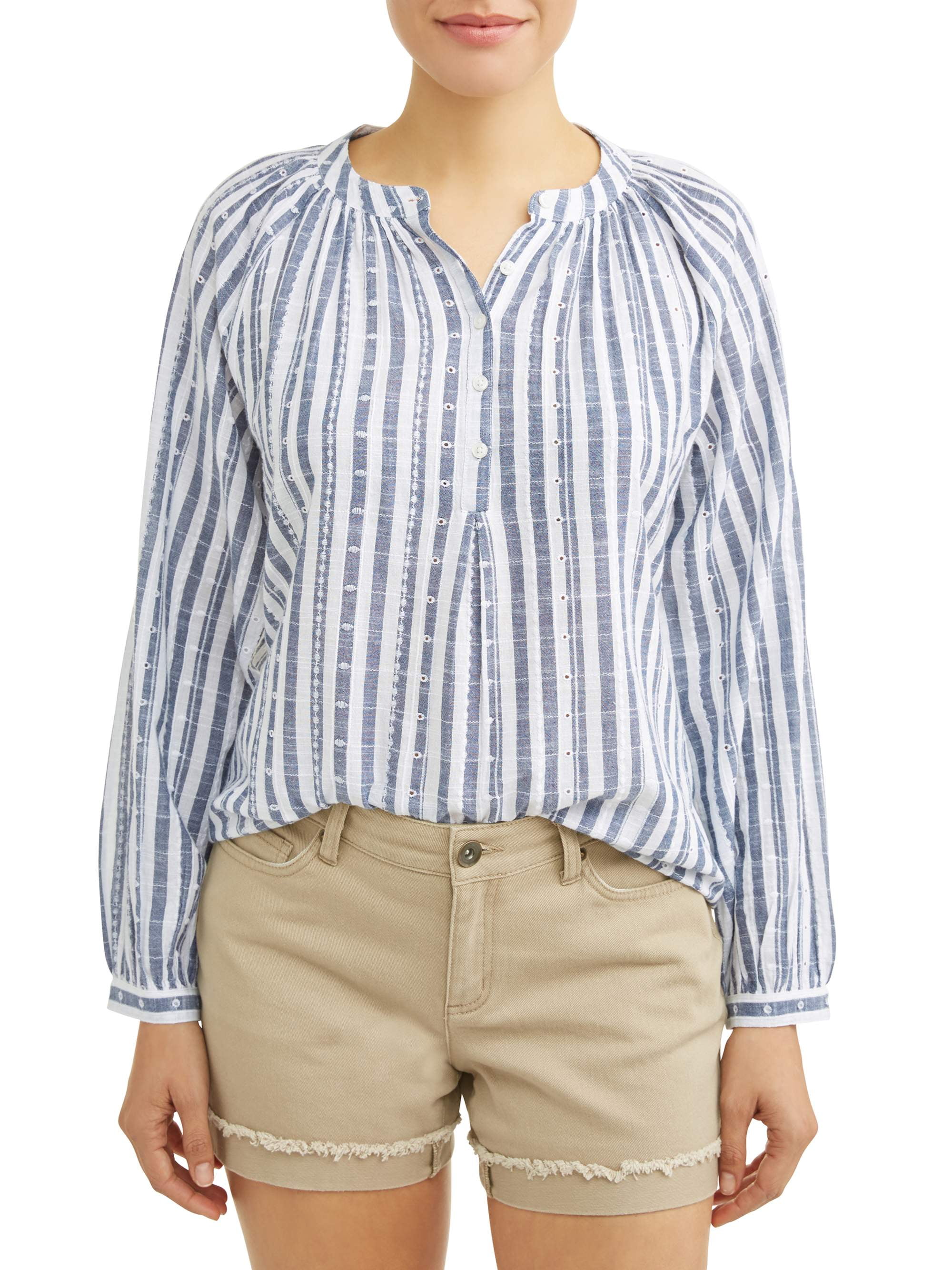 Women's Woven Eyelet Popover Top