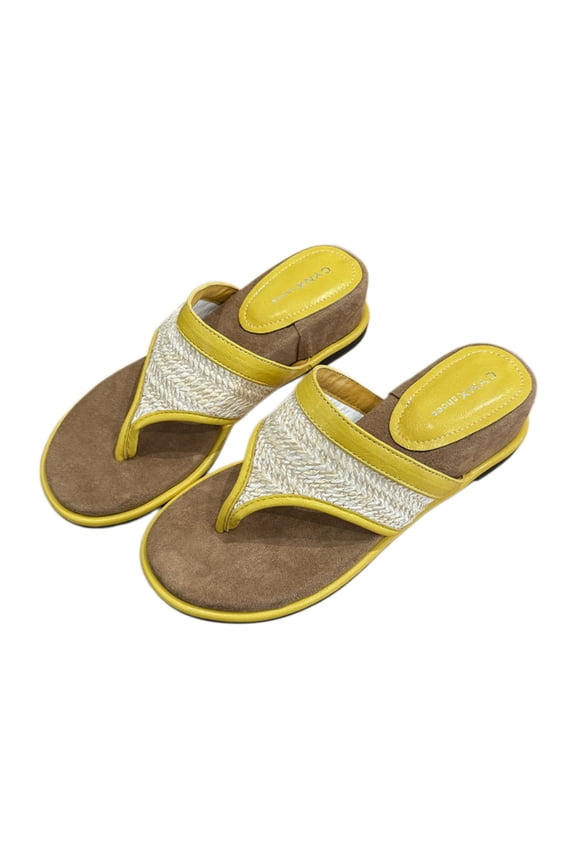 Women’s Woven Flip Flop Sandals, Low Wedge Thong Slides, Casual Summer Shoes