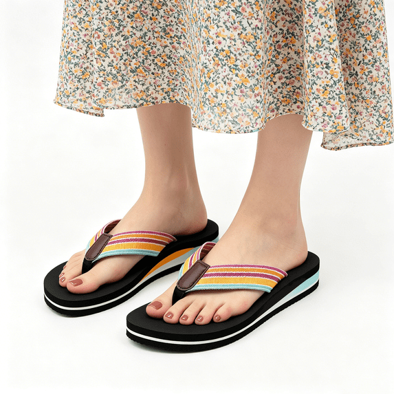 Women's Woven Flip Flops Comfortable Arch Support Slide Sandals for Women Slip On Summer Beach Sandals with Braided Strap Ladies Lightweight Soft Yoga Mat Cushion Walking Thong Sandals Slippers