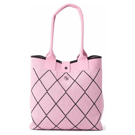 VIA FIORE Womens Woven Knit Tote Bag, Lightweight Pink Shoulder Handbag for Everyday Use